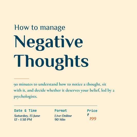 Poster for a session on managing negative thoughts with details about date, time, format, and price.